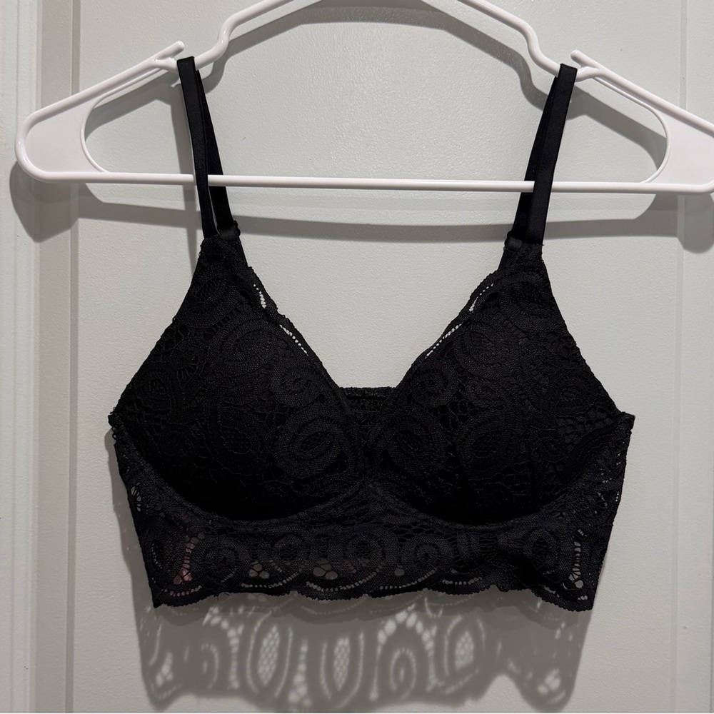 PINK Victoria's Secret Padded Black Lace Bralette with Adjustable Straps